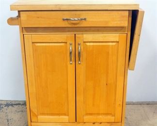 Wood Rolling Kitchen Utility Cart With 1 Drawer, Lower Cabinet With Adjustable Shelf, Fold Down Side Tray And Towel Bar