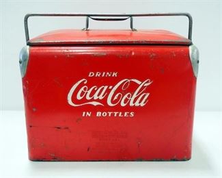 Vintage Metal Coca-Cola Insulated Ice Chest/ Cooler, With Attached Bottle Opener, 13" High x 17" Wide x 12" Deep