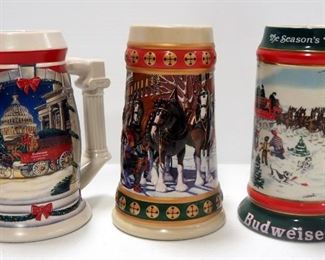Budweiser Steins, Includes Hometown Holiday Stein, Budweiser 2001 Holiday At The Capital And 1991 "The Season Best"