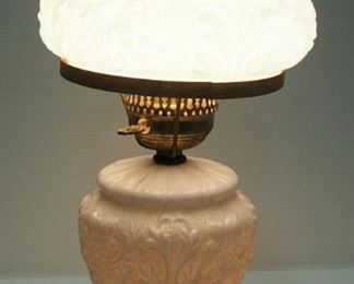 Milk Glass Table Lamp With Brass Base And Hurricane Shade, 19" High, Powers On
