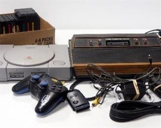 Atari Video Computer System Model CX-2600 A With Joystick, Gemini Controllers, 19 Games (See Descrip.), And Playstation Model SCPH-7001