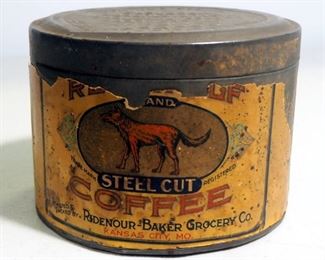 Antique Red Wolf Coffee Tin Can From Ridenour-Baker Grocery In Kansas City, Missouri