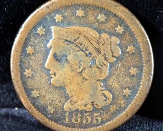 1855 Braided Hair Liberty Head Large Cent, 1942 D Mercury Dime, 1937 Indian Head Nickel And 1901, 1904 And 1908 Indian Head Pennies