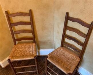 6 chairs Woven Seat Ladderback Chair, Medium Oak , Beige