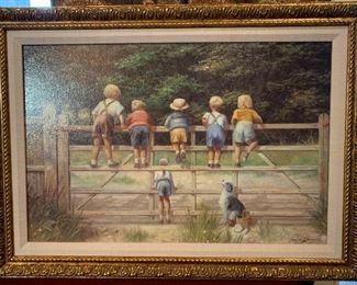 SPENCER COLEMAN "Bottoms Up!" GATE children country. Nice frame. Signed. $45
