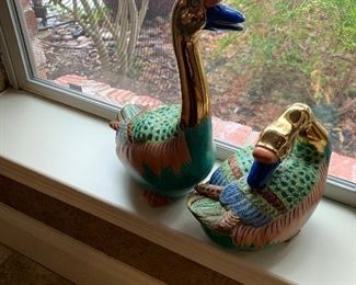 Pair of Andrea porcelain geese by Sadek, beautifully hand painted. Tallest Measures approx 12 1/2\" tall.