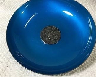 Reed & Barton Blue Enamel Coated 5.75" Candy/Relish Dish/Bowl #193 Scorpio Coin $15