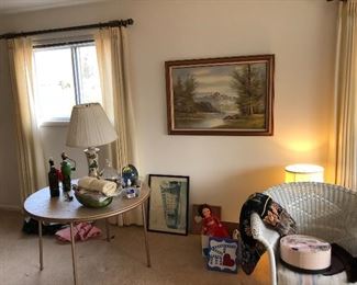 Lamp, wicker chair, art