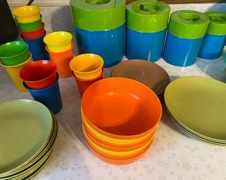 1980's Tupperware Colorful Stackables with Lids. Texas Ware Plates Bowls