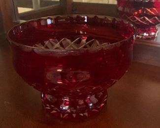 Ruby Cut to Clear Crystal Bowl