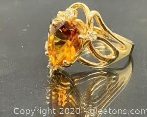 Yellow Citrine & Diamond 14K ring
