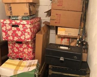 Military trunks full of treasures and boxes of christmas decor