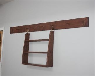 VINTAGE WOOD HOOKS WITH SHELF