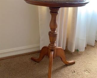 #5		round pedestal end table with marble on top 	 $75.00 
