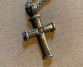 David Yurman sterling cross necklace with black diamonds