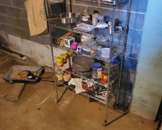 basement shelving and items