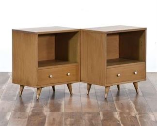Pair Of Mid Century Modern Blonde Finish Nightstands