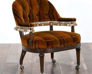 Vintage 1970'S Striped Tufted Velour Armchair