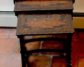 Set of 4 Asian Decorated Stack Tables