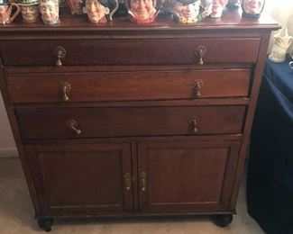 Antique chest &  Royal Doulton toby mugs