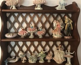 Dresden ballerina figurines & nice wall shelf