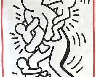 Signed Pop Art Drawing After KEITH HARING
