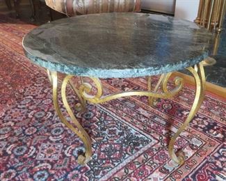Green Marble Top Table on Gold Base

