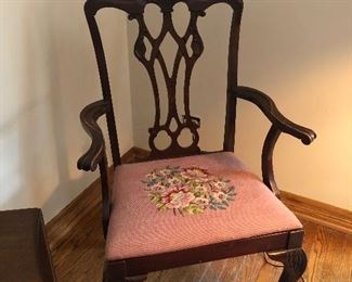 Chippendale Elbow Chair with Needlepoint Seat
