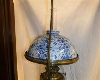 EARLY VICTORIAN HANGING OIL LAMP W/SHADE