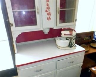 EARLY HOOSIER CUPBOARD W/ENAMAL TOP