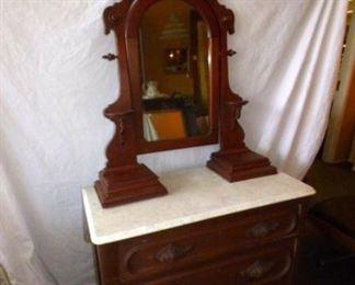 WALNUT VICT. MARBLE TOP DRESSER