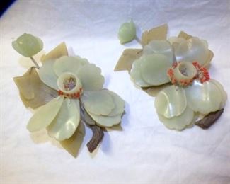 PAIR OF CHINESE JADE FLOWERS