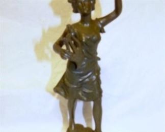 14IN. BRONZE LADY FIGURE W/HARP