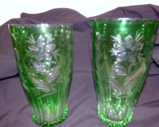 11IN. MATCHING BOHEMIAN CUT TO CLEAR VASES
