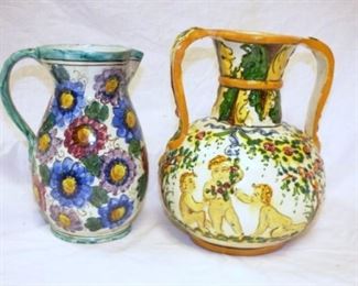VIEW 2 ITALIAN HAND DECORATED PITCHERS