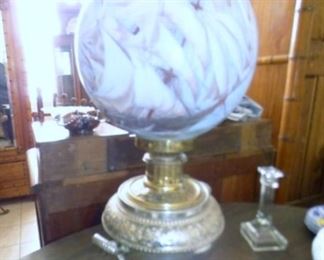 UNUSUAL PIANO LAMP W/SAILBOAT GLOBE