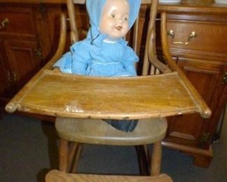 EARLY HIGHCHAIR W/COMPOSITION DOLL