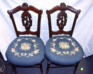 2 MATCHING WALNUT NEEDLEPOINT CHAIRS