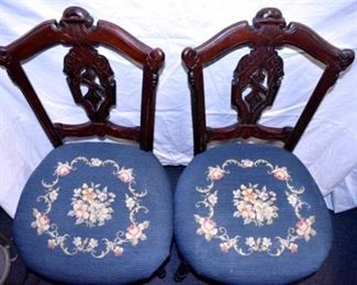2 MATCHING WALNUT NEEDLEPOINT CHAIRS