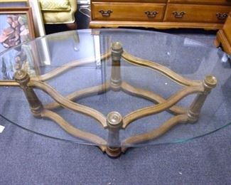 32X60 MID CENTURY IRON BASE GLASS TOP TABLE