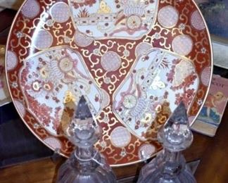 IMARI 18IN. PLATTER AND DECANTERS