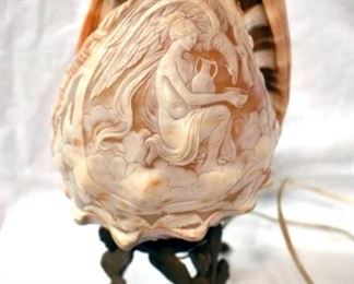 9IN. 1940'S CARVED SHELL ART LAMP