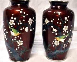 VEIW 2 OTHERSIDE 8IN CLOISONNE VASES