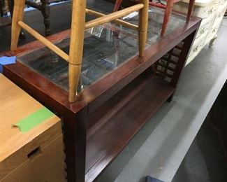 cherry wood and glass console