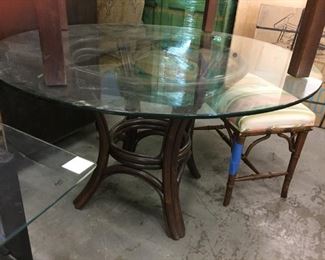Rattan glass top dining table