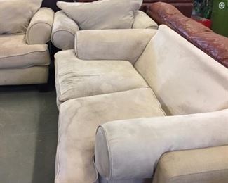 microfiber sofa, loveseat and chair. They are stained so priced super cheap to go!