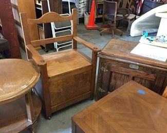 white clad tv table with rotating top, commode