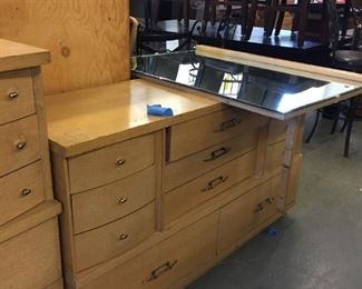 blonde mid mod dresser and mirror