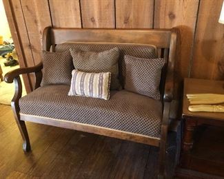 Antique Reupholstered Church Parlor Bench