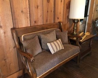 Antique Reupholstered Church Parlor Bench